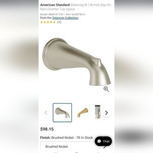 New American Standard Delancey 8-1/8 Inch Slip-On Non-Diverter Tub Spout Brushed